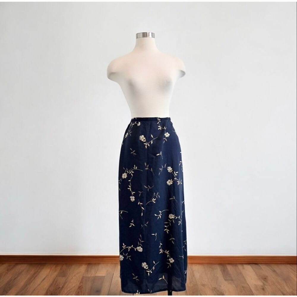 Vintage Sag Harbor Blue Floral Maxi Skirt Medium Fairy Cottage Boho